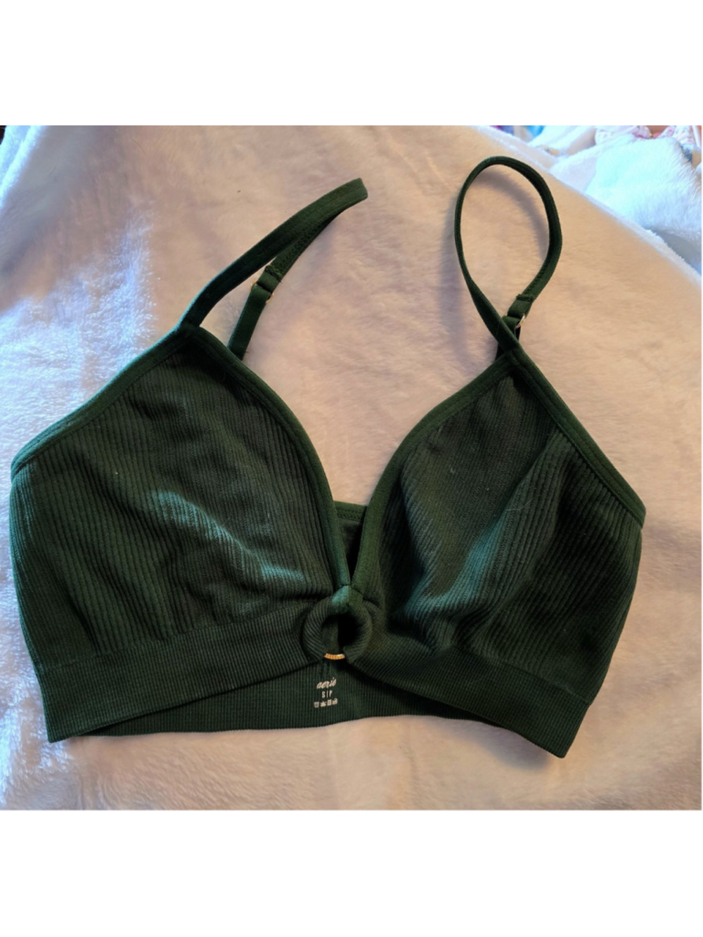 Aerie Ribbed Green O Ring Bralette Top Small